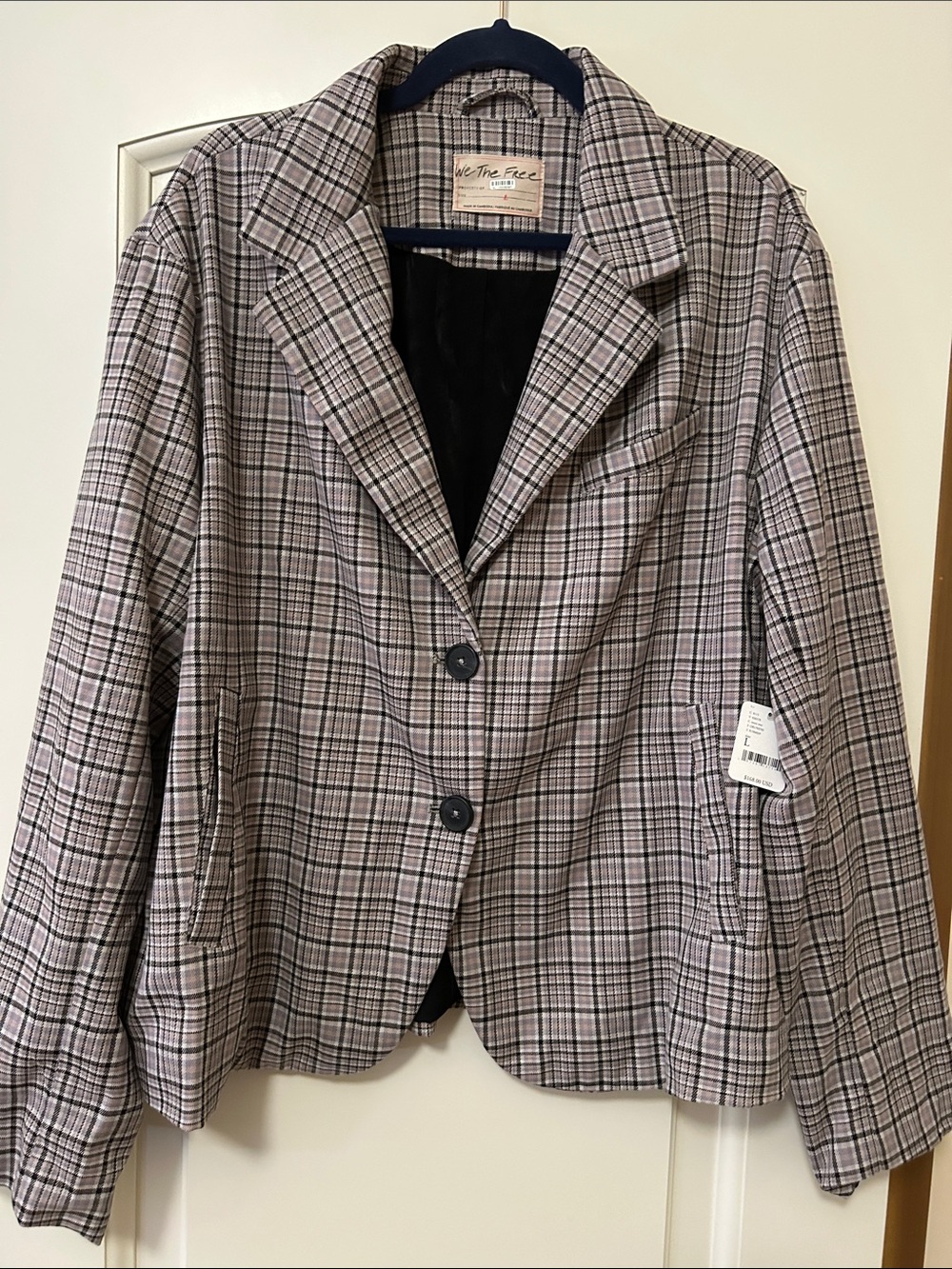 We The Free Taupe and Black Plaid Two-Button Blazer. Transition to Fall